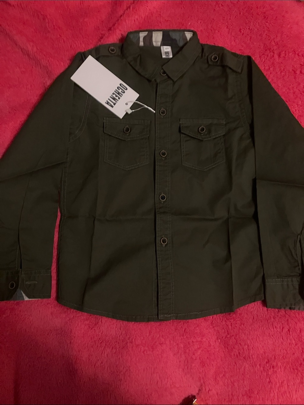 Ochenta Boys 6Y Olive Green camo Button-Down Utility Shirt